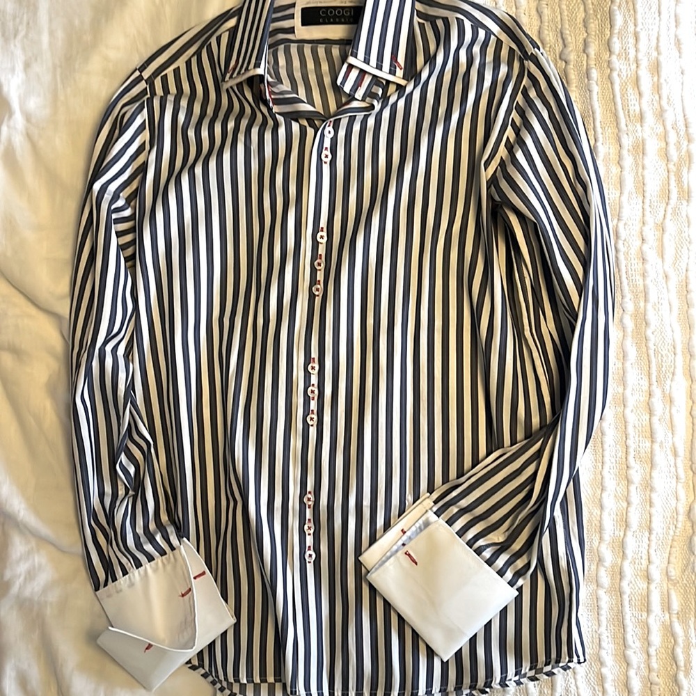 Men’s French cuff dress shirt - blue and white stripe